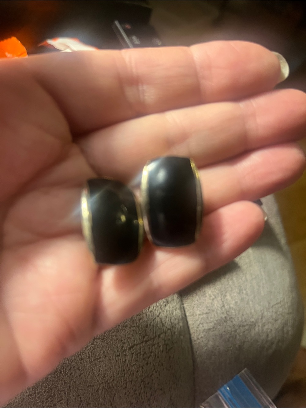 Black Gold-Trim Dome clip on Earrings - Women Jewelry 1936